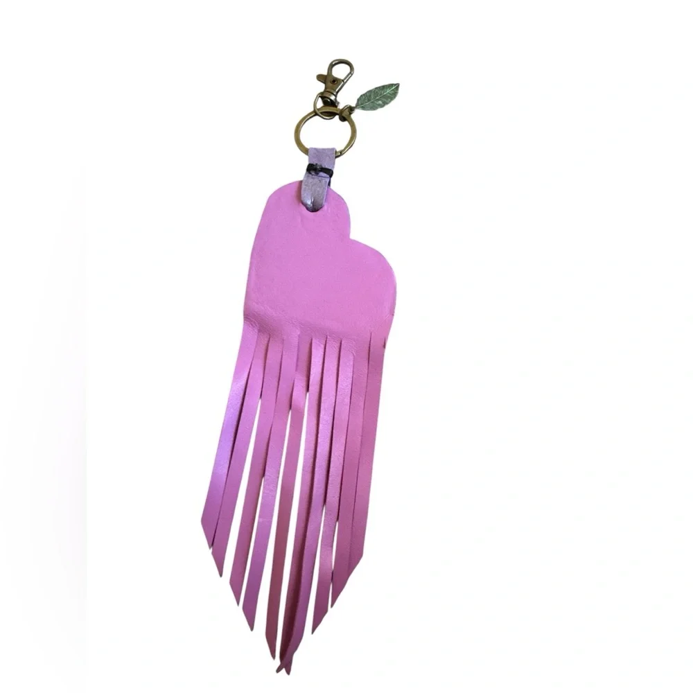 Artisan Southwest Western Leather Heart Ocean Seashell Fringe Purse Keychain